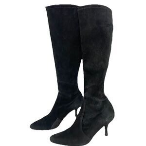Stuart Weitzman Black Suede Boots Tall Knee High Women's 6.5 Pointed Stilletto
